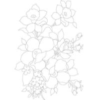 páginas para colorear florales, artes de línea de flores, patrones florales de línea de arte de silueta, dibujo de flores en blanco y negro de contorno, gráficos botánicos de contorno, diseño floral sobre fondo blanco, diseño floral básico vector