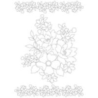 páginas para colorear florales, artes de línea de flores, patrones florales de línea de arte de silueta, dibujo de flores en blanco y negro de contorno, gráficos botánicos de contorno, diseño floral sobre fondo blanco, diseño floral básico vector