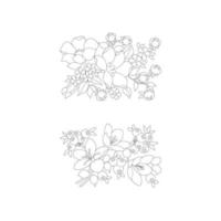 páginas para colorear florales, artes de línea de flores, patrones florales de línea de arte de silueta, dibujo de flores en blanco y negro de contorno, gráficos botánicos de contorno, diseño floral sobre fondo blanco, diseño floral básico vector