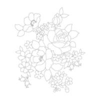 páginas para colorear florales, artes de línea de flores, patrones florales de línea de arte de silueta, dibujo de flores en blanco y negro de contorno, gráficos botánicos de contorno, diseño floral sobre fondo blanco, diseño floral básico vector