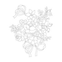 páginas para colorear florales, artes de línea de flores, patrones florales de línea de arte de silueta, dibujo de flores en blanco y negro de contorno, gráficos botánicos de contorno, diseño floral sobre fondo blanco, diseño floral básico vector