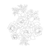 páginas para colorear florales, artes de línea de flores, patrones florales de línea de arte de silueta, dibujo de flores en blanco y negro de contorno, gráficos botánicos de contorno, diseño floral sobre fondo blanco, diseño floral básico vector