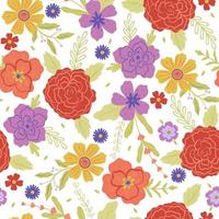 Seamless pattern with various flowers on a white background. Vector graphics.
