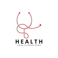 Healthcare Logo, Nursing And Wellness Design, Stethoscope Icon And Simple Line Vector Wave