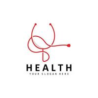 Healthcare Logo, Nursing And Wellness Design, Stethoscope Icon And Simple Line Vector Wave