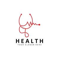 Healthcare Logo, Nursing And Wellness Design, Stethoscope Icon And Simple Line Vector Wave