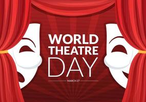 World Theatre Day on March 27 Illustration with Masks and to Celebrate Theater for Web Banner or Landing Page in Flat Cartoon Hand Drawn Templates vector