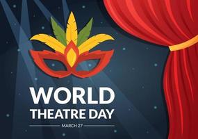 World Theatre Day on March 27 Illustration with Masks and to Celebrate Theater for Web Banner or Landing Page in Flat Cartoon Hand Drawn Templates vector