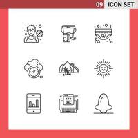 Modern Set of 9 Outlines and symbols such as cloud time brush dashboard underwear Editable Vector Design Elements