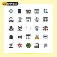 Pictogram Set of 25 Simple Filled line Flat Colors of multimedia media back film website Editable Vector Design Elements