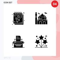Stock Vector Icon Pack of 4 Line Signs and Symbols for date pray notes masjid fax Editable Vector Design Elements