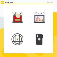 Set of 4 Commercial Flat Icons pack for analysis equipment login sound frequency phone Editable Vector Design Elements