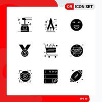 Pack of 9 Modern Solid Glyphs Signs and Symbols for Web Print Media such as leader achieve measure winner smile Editable Vector Design Elements