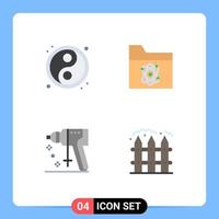 Set of 4 Modern UI Icons Symbols Signs for yin yang puncher atom space farm Editable Vector Design Elements