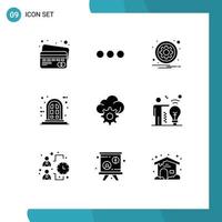 9 Thematic Vector Solid Glyphs and Editable Symbols of technology cloud gear window frame Editable Vector Design Elements