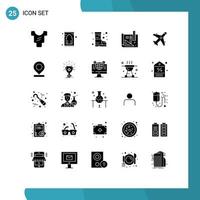 Mobile Interface Solid Glyph Set of 25 Pictograms of plane ecommerce boots pencil drawing Editable Vector Design Elements