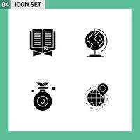 Group of 4 Modern Solid Glyphs Set for quran medal ramadhan globe winner Editable Vector Design Elements