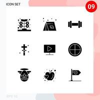 Universal Icon Symbols Group of 9 Modern Solid Glyphs of video monitor travel easter holidays Editable Vector Design Elements