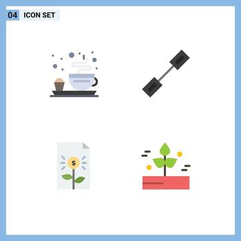 paquete de iconos planos de 4 símbolos universales de cadena de documentos de desayuno elementos de diseño de vectores editables de inversión vinculados