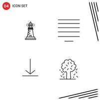 Set of 4 Vector Filledline Flat Colors on Grid for lighthouse video beach center tree Editable Vector Design Elements