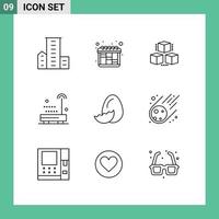 Set of 9 Commercial Outlines pack for easter technology box sound devices Editable Vector Design Elements