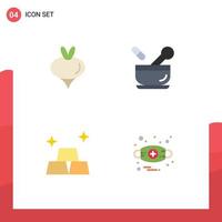 Pack of 4 Modern Flat Icons Signs and Symbols for Web Print Media such as food gold spring medicine allergies Editable Vector Design Elements