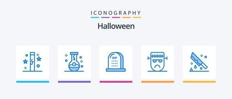 paquete de iconos de halloween azul 5 que incluye cara. dibujos animados. Víspera de Todos los Santos. rotura. cementerio. diseño de iconos creativos vector