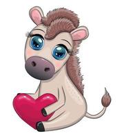 Cute donkey with heart, valentine's day, love holiday. Family holiday vector