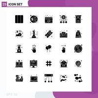 Modern Set of 25 Solid Glyphs Pictograph of product money global magnifying cup Editable Vector Design Elements