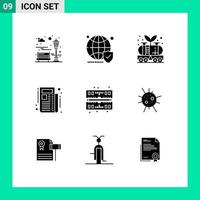 Universal Icon Symbols Group of 9 Modern Solid Glyphs of computer newspaper secure news power Editable Vector Design Elements