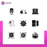 Group of 9 Solid Glyphs Signs and Symbols for productivity excellency develop efficiency plug Editable Vector Design Elements