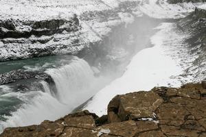 The Golden Circle Route of Iceland. In the winter season. Gullfoss Waterfall top view. photo