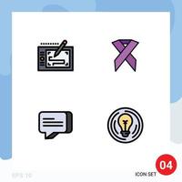 Modern Set of 4 Filledline Flat Colors and symbols such as tablet communication layout health bulb Editable Vector Design Elements