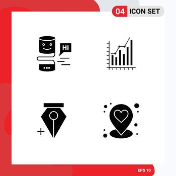 Pack of 4 Modern Solid Glyphs Signs and Symbols for Web Print Media such as conversational interfaces statistics big think business add Editable Vector Design Elements