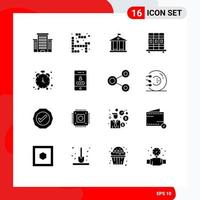 16 Universal Solid Glyphs Set for Web and Mobile Applications lock timepiece money timekeeper alarm Editable Vector Design Elements