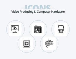 producción de video y diseño de iconos del paquete de iconos de línea de hardware de computadora 5. tarjetas sólido. conexión. hardware. disco vector