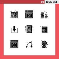 9 User Interface Solid Glyph Pack of modern Signs and Symbols of cabinet download error down currency Editable Vector Design Elements