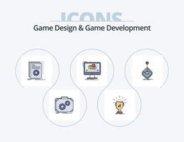 diseño de juegos y línea de desarrollo de juegos llenos de paquete de iconos 5 diseño de iconos. juego. desct. palanca de mando. trabaja. producción vector