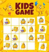 Sudoku game worksheet, cartoon cheese characters vector