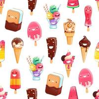 Cartoon ice cream characters seamless pattern vector