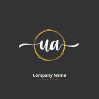 UA Initial handwriting and signature logo design with circle. Beautiful design handwritten logo for fashion, team, wedding, luxury logo. vector