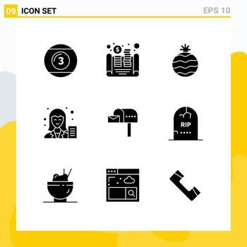 9 Universal Solid Glyphs Set for Web and Mobile Applications email writer asset female blogger Editable Vector Design Elements