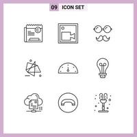 Mobile Interface Outline Set of 9 Pictograms of special graphics video effects specs Editable Vector Design Elements