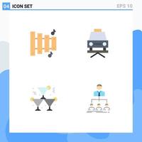 Set of 4 Modern UI Icons Symbols Signs for custom wine car alcohol teamwork Editable Vector Design Elements