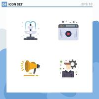 Editable Vector Line Pack of 4 Simple Flat Icons of city announcement video speaker configuration Editable Vector Design Elements