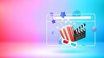 concepto de cine en casa. banner vectorial 3d con espacio de copia vector