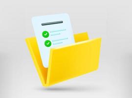 Yellow folder with report. 3d vector illustration