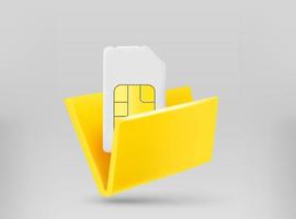 Yellow folder with mobile phone sim card. 3d vector illustration