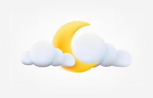 Moon with clouds weather concept. Forecast 3d vector illustration isolated on white background