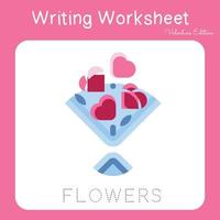 Illustration of writing practice worksheet with valentine theme. Educational printable worksheet. Exercises lettering game for kids. Vector illustration.